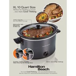 Hamilton Beach 10 Quart Oval Slow Cooker -Kitchenware Sales Shop 33191 PKG Side ENG