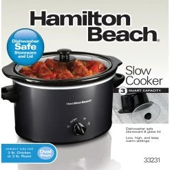 Hamilton Beach 3 Quart Slow Cooker, Matte Black -Kitchenware Sales Shop 33231 PKG Front ENG
