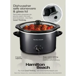 Hamilton Beach 3 Quart Slow Cooker, Matte Black -Kitchenware Sales Shop 33231 PKG Side ENG