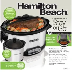 Hamilton Beach Stay Or Go® Programmable 7 Qt. Slow Cooker With Party Dipper -Kitchenware Sales Shop 33477 PKG Front ENG