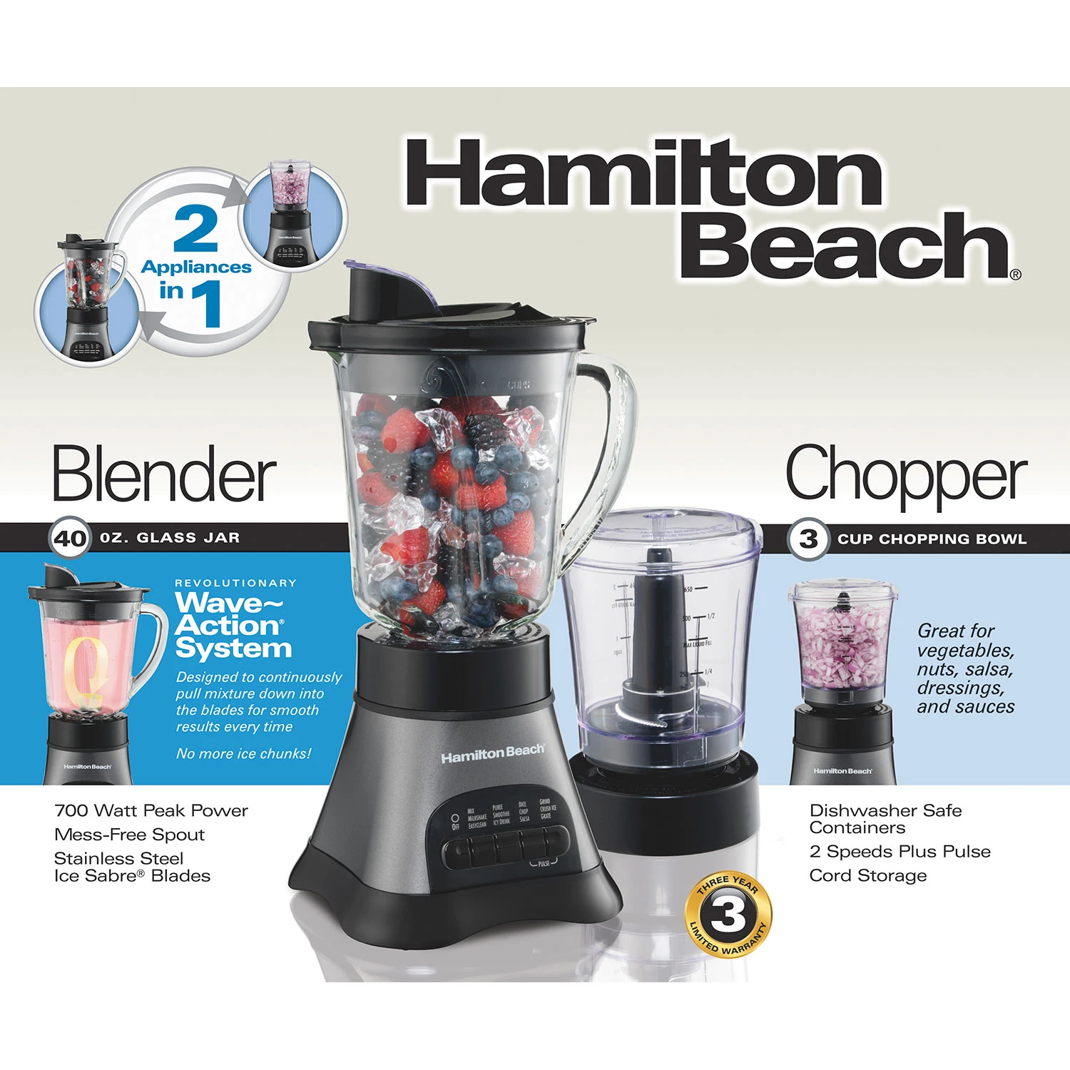 Hamilton Beach Wave Crusher® Multi-Function Blender/Chopper With 40oz Glass Jar 7 Hamilton Beach Wave Crusher® Multi-Function Blender/Chopper With 40oz Glass Jar - Image 7