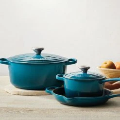 Le Creuset Signature Enameled Cast Iron 5-Piece Cookware Set -Kitchenware Sales Shop 5peiceset deep teal