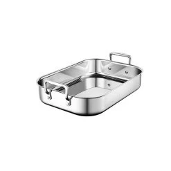 Le Creuset Stainless Steel Roasting Pan With Nonstick Rack -Kitchenware Sales Shop RS7922 SMALL PAN ANGLE lpr